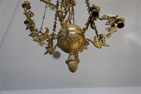 A fine Empire ormolu chandelier, drop 4ft 4in.